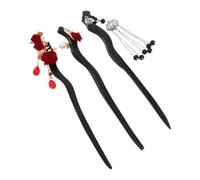 Hohopeti 3pcs Wooden Rose Hair Sticks with Lock Tassel Asian Floral Hairpins for Women Vintage Japanese Bun Maker Gentle Hair Weddings and Cultural Celebrations