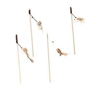 Hohopeti 4 Pcs Cat Teaser Toy Set with Wooden Handles Plush Plumage Pendants Interactive Cat Teasing Stick Toys for Indoor Play Pet Supplies and Kittens