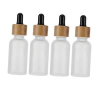 Hohopeti 4pcs 30ml Glass Dropper Bottles with Bamboo Caps, Portable Travel Essential Oil Dispensers with Black Rubber Tops, Frosted Glass Containers for On-the-go Aromatherapy