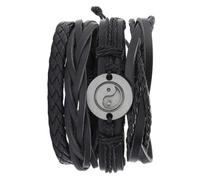 Hohopeti 4pcs Adjustable Woven Leather Wrist Chain Bracelets Set with Eight-diagram Design Handmade Cowhide DIY Bangles for Men and Women Simple Tribal Style Jewelry for Birthday and Daily