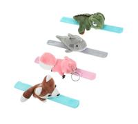 Hohopeti 4pcs Animal Plush Slap Bracelets Soft Stuffed Wristbands for Party Supplies Cute Dinosaur Shark Squirrel Husky Designs Comfortable Wear for Themed Birthday and Jungle Events