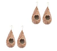 Hohopeti 4pcs Artificial Grass Weaving Bird Nest for Birds Handmade Hanging Nesting Place for Canaries Parrots and Larks Random Style