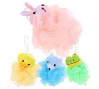 Hohopeti 4pcs Cartoon Animal Bath Loofahs, Soft Sponge Shower Scrubber Set with Duck, Rabbit, Frog and Bear, Gentle Foaming Bath Balls for Bathing