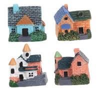Hohopeti 4pcs Charming European Resin Miniature House Fairy Garden Cottage Decorations for Desk Bookshelf Bedroom Micro Landscape Village Ornament for Home Decor and Craft Accessories