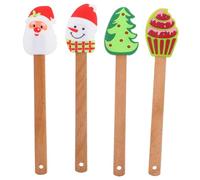 Hohopeti 4Pcs Christmas Silicone Butter Spatulas with Handles Non Stick Cream Scrapers for Baking and Cake Decorating Assorted Xmas Shapes for Home and Professional Pastry Use