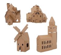 Hohopeti 4pcs DIY Mini Cardboard House Craft Kit for - Paper Model Coloring Playhouse Set Including Elizabeth Tower, Windmill, Seaside Villa, Vasily Manor - Indoor Creative Activity