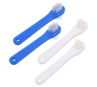 Hohopeti 4pcs Dual Head Denture Toothbrush for Adults Small Angled Brush Heads for Partial and Full Dentures Ergonomic Non-Slip Handle Oral Cleaning Tool for Reach Areas