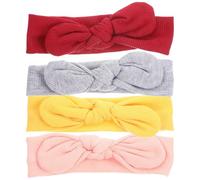 Hohopeti 4pcs Girl Hairbands Elastic Bow Headbands Hair Bands Soft Polyester Non-fading Pink Grey Yellow Wine Red for Newborns Shower Party
