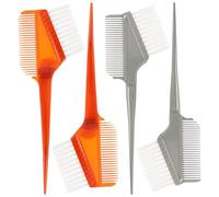 Hohopeti 4pcs Hair Dye Brush Double-sided Design with Anti-slip Handle and Tail Comb for Stirring Dye Paste Plastic and Fiber Material Silver Brown Hair Tint at Home Or Salon