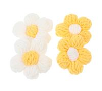 Hohopeti 4pcs Handmade Flower Shape Brooch DIY Garment Accessories for Clothing Bags Hair Clips White Yellow Yarn Material Floral Decor for Creative Crafts