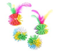 Hohopeti 4Pcs Interactive Cat Scratching Balls with Pom Poms Colorful EVA Plaything for Indoor Cats Stress Relief and Furniture Protection