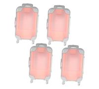 Hohopeti 4pcs Mini Cosmetic Case Portable Travel Makeup Organizer Box with Soft Interior Lining for False Eyelashes Compact Trolley Suitcase Design Stylish Pink Storage Containers for