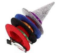Hohopeti 4pcs Mini Halloween Witch Hat Hair Clips for Festival Party Decorations, Small Witch Hat Craft Accessories in Black, Red, Navy and Grey, and Adults Hair Ornament