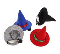 Hohopeti 4pcs Mini Halloween Witch Hat Hair Clips Set for Women, Small Witch Hat Hairpin Accessories in Black, Red, Navy, and Grey for Halloween Costume, Cosplay, and Party Decoration