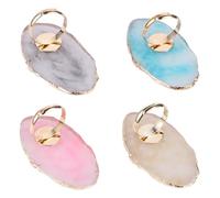 Hohopeti 4Pcs Mini Nail Art Ring Palette Set Marble Agate Pattern Manicure Paint Tray Finger Ring Nail Polish Mixing Plate in Cream Grey Pink Blue