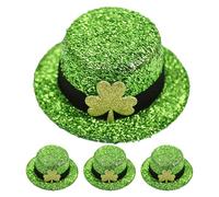 Hohopeti 4Pcs Mini St Patrick’S Day Top Hat Hair Clips with Shamrock Design, Green Glitter Leprechaun Hat Hair Accessories for Women’S Irish Festival and Party Favors