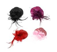 Hohopeti 4pcs Mini Top Hat Fascinator Clips Veil Hair Barrettes for Women Wedding Party Costume Accessory in Red Purple