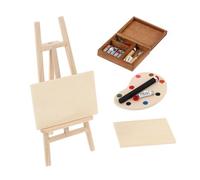 Hohopeti 4pcs Miniature Oil Painting Set Wooden Dollhouse Furniture Micro Scene Art Studio Decoration with Easel Canvas Board Palette and Paint Box for Dollhouse Play and Collectible