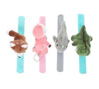 Hohopeti 4pcs Plush Animal Slap Bracelets Cartoon Wrist Snap Bands for Lightweight Soft Stuffed Wristbands with Dinosaur Shark Squirrel Easy to Wear and Store for Birthday and