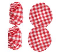 Hohopeti 4pcs Reusable Elastic Cloth Jar Covers for Sourdough and Baking Jars Breathable Plaid Fabric Lid Covers Fit Dustproof Fermentation Protector for Bread and Tea Storage