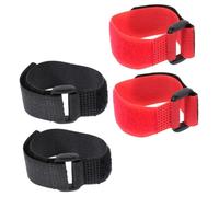 Hohopeti 4pcs Rooster Neck Belts Adjustable Nylon Rooster Collars for Farm Poultry Anti-crowing Neckbands with Ring Buckle and Sticky Strap Design in Black and Red