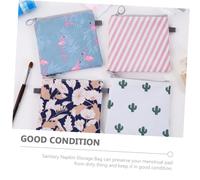 Hohopeti 4Pcs Sanitary Pad Organizer with Zip for Travel Period Bags Stylish Cactus Flamingo Stripe Floral Design Compact Lightweight for School Office Outdoor Use