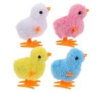 Hohopeti 4pcs Wind-up Chick for Easter Fluffy Plush Hopping Chicks in Yellow White Blue Pink Interactive Jumping Clockwork for Party Favors and Basket Decorations