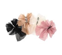 Hohopeti 4pcs Womens Banana Hair Clips with Elegant Multi Layer French Bowknot Comfortable Secure Ponytail Holders Stylish Barrettes for Daily Hair Styling Black Khaki Pink