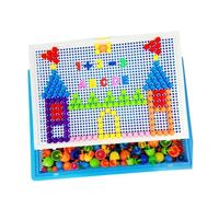 Hohopeti 592Pcs Mushroom Nail Jigsaw Puzzle Board, Pegboard Puzzle Set with Random Colors, Educational Montessori Game for Early Childhood Learning and Creativity Random Color