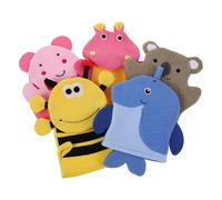 Hohopeti 5Pcs Bath Exfoliating Gloves Animal Shape Wash Mitts for Body Deep Scrubber Sponge Set - Cartoon Elephant, Bee, Hippo, Penguin Bear - ’S Bathing Accessories for Shower and Spa