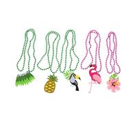 Hohopeti 5Pcs Hawaiian Beaded Necklaces Tropical Luau Party Decorations Lightweight Summer Beach Jewelry with Pink Flower Pineapple Toucan Flamingo Designs
