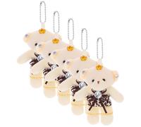Hohopeti 5Pcs Mini Wedding Dress Bear Plush 11Cm Deep Brown Stuffed Tiny Bear Dolls Keychain Pendants Bouquet Accessories for Wedding Party Decor