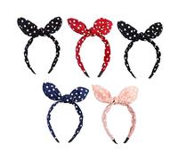 Hohopeti 5pcs Rabbit Ear Bowknot Hair Bands for Women Dot Cloth Hair Hoops Comfortable Breathable Fabric Navy Blue Pink Black White Red Mix Stylish Daily and Party Accessories