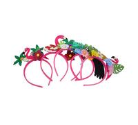 Hohopeti 5pcs Tropical Hawaiian Flamingo Luau Headbands with Coconut Tree Palm Leaves and Flowers Comfortable Fit Beach Party Accessories for Adults and Teens