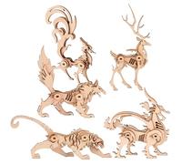 Hohopeti 5pcs Wooden Animal Puzzle for Creative DIY Jigsaw Plaything with Wolf Dragon Fox Deer Tiger Models Educational Brain Teasers for S Cognitive Development and Hand-eye Coordination