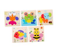 Hohopeti 5pcs Wooden Puzzle Board for Jigsaw with Adorable Bee Frog Goldfish Fish Elephant Patterns Educational for Boys and Preschool Learning