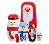 Hohopeti 6-layer Wooden Russian Nesting Dolls Matryoshka Set with Santa and Snowman Design, 7x7x14.5cm Stackable Christmas Ornaments for Home Decor and Holiday Party Favors