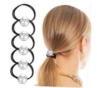 Hohopeti 6 Pcs Hair Ties with Bead Fake Pearl Elastic Hair Loops Stylish Secure Hold Multiple Uses Black Accessories for Women and Girlfriends
