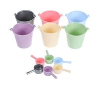 Hohopeti 6 Sets Miniature Buckets with Ladles for Garden Accessories Small Dollhouse Props in Pink Blue Purple Green Gray Cleaning and Play Buckets for House Scenes