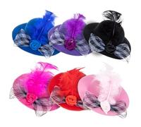 Hohopeti 6Pcs Adjustable Lace Edge Hen Hats Portable Chicken Accessories for Pets Parrots and Poultry in Mixed Colors Blue Pink Black Red Purple Rose Red