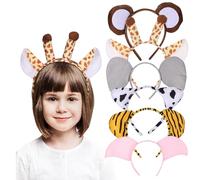 Hohopeti 6pcs Animal Headbands Set for Women and Teens - Cow, Monkey, Giraffe, Tiger, Pink Pig, Elephant Fabric Hair Accessories for Cosplay, Party, Festival, Photo Props