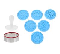 Hohopeti 6Pcs Blue Silicone Christmas Cookie Stamp Set Embossing Molds for Cake Baking Supplies DIY Hand Pressing Mold for Holiday Cookies and Biscuit Decorating