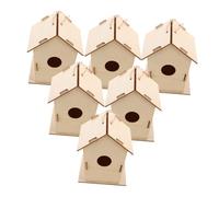 Hohopeti 6pcs DIY Wooden Birdhouse Kit for Unpainted Craft Painting Educational Assembly for Fine Motor Skills Sturdy Wood Material for Indoor Outdoor Use Fun Artistic Building Activity