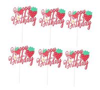 Hohopeti 6pcs Glitter Strawberry Cake Toppers for Girl First Birthday Reusable Strawberry Fruit Theme Cake Picks Sparkly Birthday Decorations for Parties and Summer Shower Celebrations