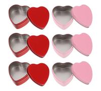 Hohopeti 6Pcs Heart Shaped Metal Tin Boxes with Lids, Red and Pink Matte Finish, Small Valentine Candy Containers and Earring Cases, Packaging Boxes 60X59X27Mm for Storage and Crafts