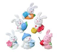 Hohopeti 6Pcs Mini Bunny Figurines Resin Car Decorations Cute Easter Cake and Cupcake Toppers Non-Edible DIY Micro Landscape Ornaments for Party Supplies Random Style