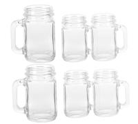 Hohopeti 6pcs Mini Mason Jar Cups with Handle Small Glass Wine Cocktail Shot Glasses for Home Bar Parties Weddings Decorative Household Drinkware