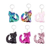 Hohopeti 6Pcs Sequins Cat Keychain Set Fashion Pendant Keyring Ornament for Bag Car Keys Cell Phone Thanksgiving Pink Rosy Green Black White