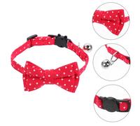 Hohopeti Adjustable Dog Collar with Red Bow Tie and Bell Handmade Lightweight Pet Neckwear for Cats and Male Dogs Comfortable Breathable Costume Accessory for Parties and Anti-lost Safety