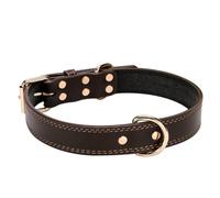 Hohopeti Adjustable Leather Dog Collar with Bell and D-ring, Comfortable Day Wearing, Creative Rivet Decor for Large Pets and Dogs, Sturdy Coffee Colour Collar for Everyday Use